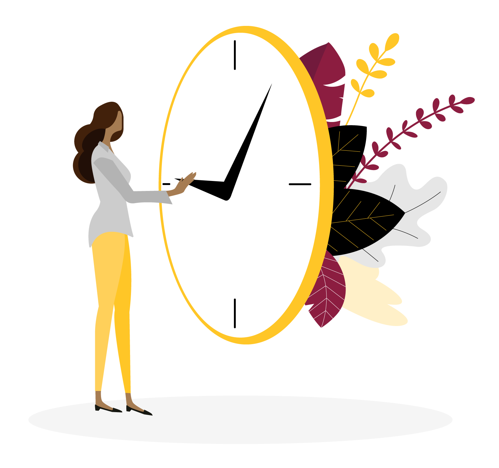 Woman moving a clock illustration